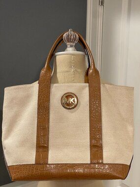 Michael Kors Canvas & Croc-Embossed Leather Bag